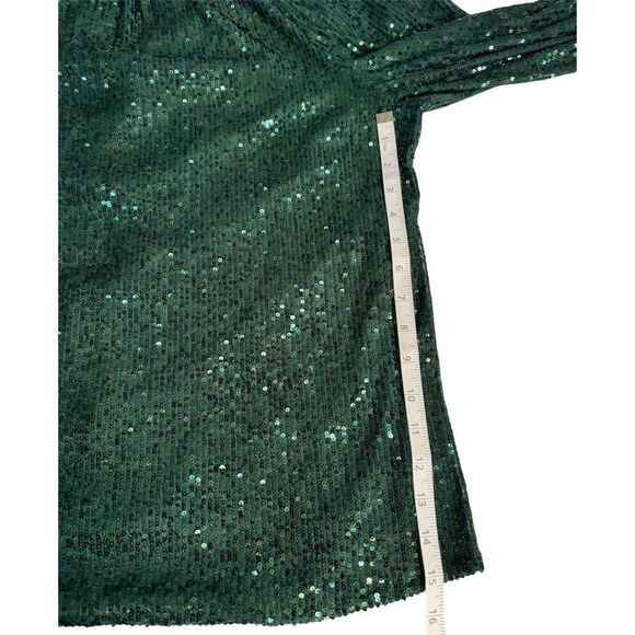 Crown & Ivy Women's Sequin Blouse Green Long Sleeve Size L Christmas Holidays - Picture 9 of 9